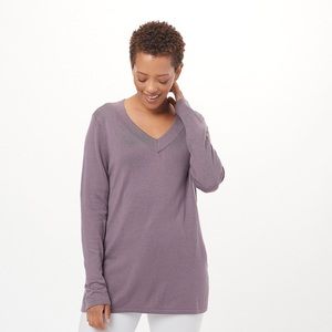 AnyBody Eco Viscose Long Sleeve Tunic Sweater - Plum (XS) A458604